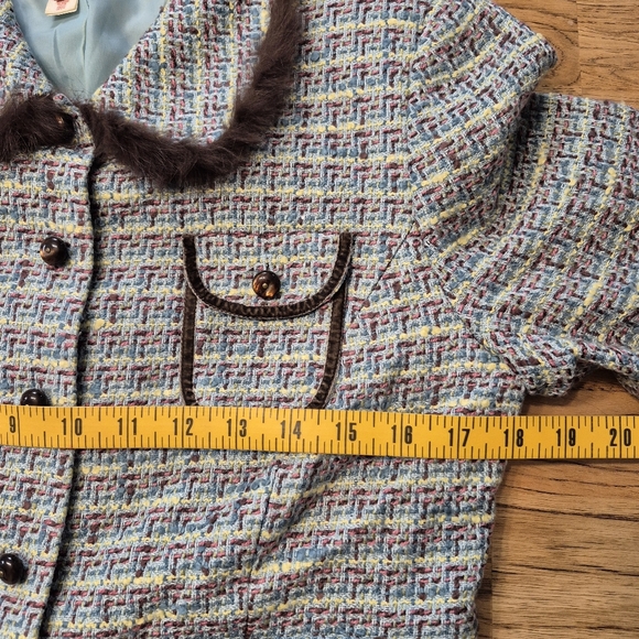Tape Measure Faux Fur Collar Tweed Jacket - Picture 7 of 8
